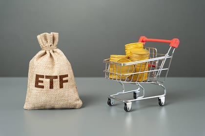 ETFs kaufen: So stellen Sie das passende Portfolio zusammen Börsengehandelter Fonds und Einkaufswagen mit Geldmünzen.