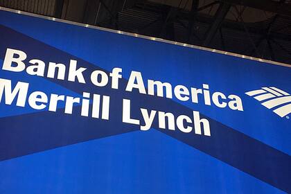 Kunden einer US-Bank flüchten aus europäischen Aktien Logo und Schriftzug von Bank of America/Merrill Lynch.