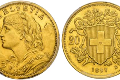 Seltene und teure Schweizer Goldmünzen für mehr als eine Million Franken versteigert Ein Vreneli von 1897 aus Gondogold.