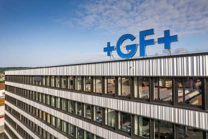 Schweizer Traditionsunternehmen schrumpft im für die Marge wichtigen Halbleitergeschäft Das Georg-Fischer-Logo am Hauptsitz in Schaffhausen.