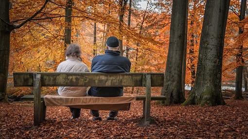 13. AHV-Rente: Wie stimmen Sie Ende November über die Finanzierung ab? Ein älteres Ehepaar geniesst die Ruhe im Wald.