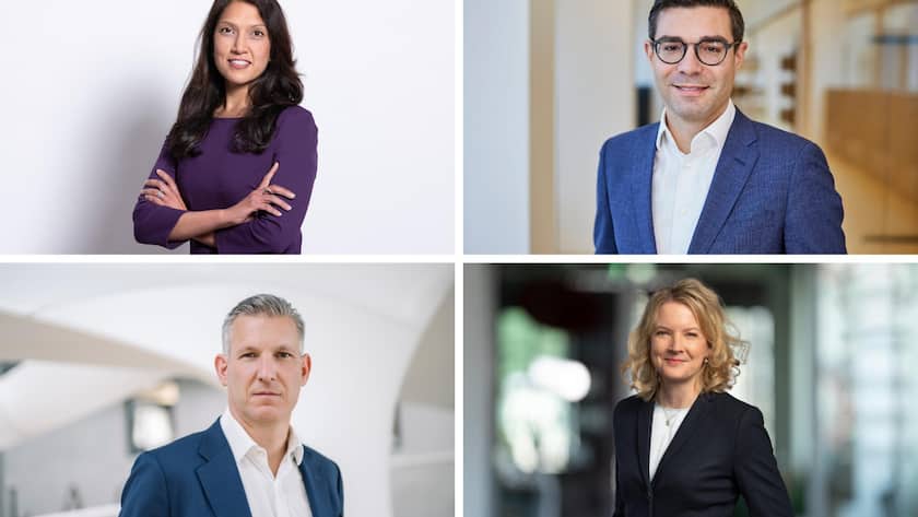 Srishti Gupta von Idorsia, Jens Vollmar von Implenia, Philipp Navratil von Nestlé, und Ann-Kristin Erkens von SIG.