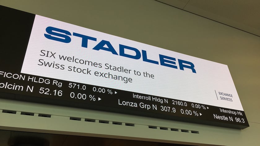 Die Stadler-Rail-Aktie hatte am 12. April 2019 den ersten Handelstag an der Schweizer Börse SIX.