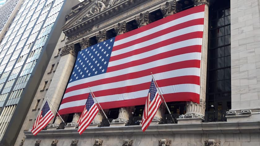 Die Börse New York Stock Exchange an der Wall Street, USA.