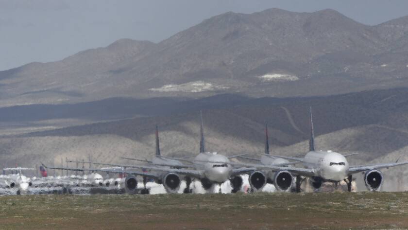 Stillgelegte Jets der Delta Air Lines in Victorville, USA.