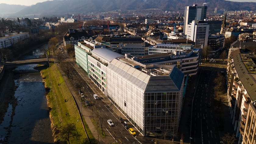 Eine Luftaufnahme des Hauptsitzes der TX Group in Zürich.