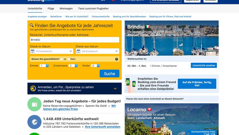 Blick auf die Booking.com-Webseite.