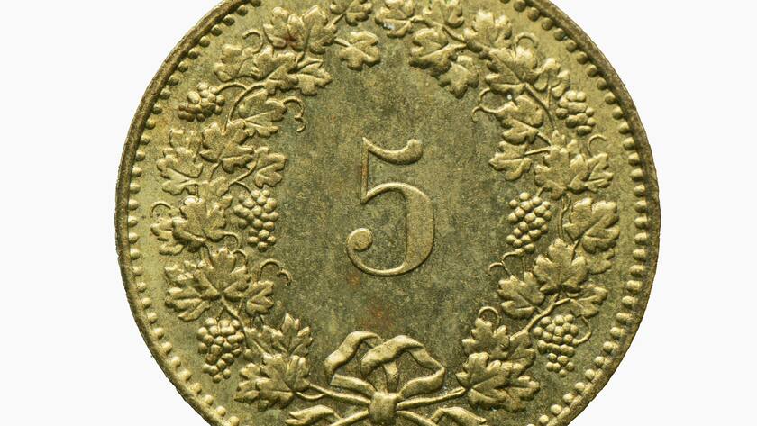 Vorderseite der Fünfrappen-Münze.