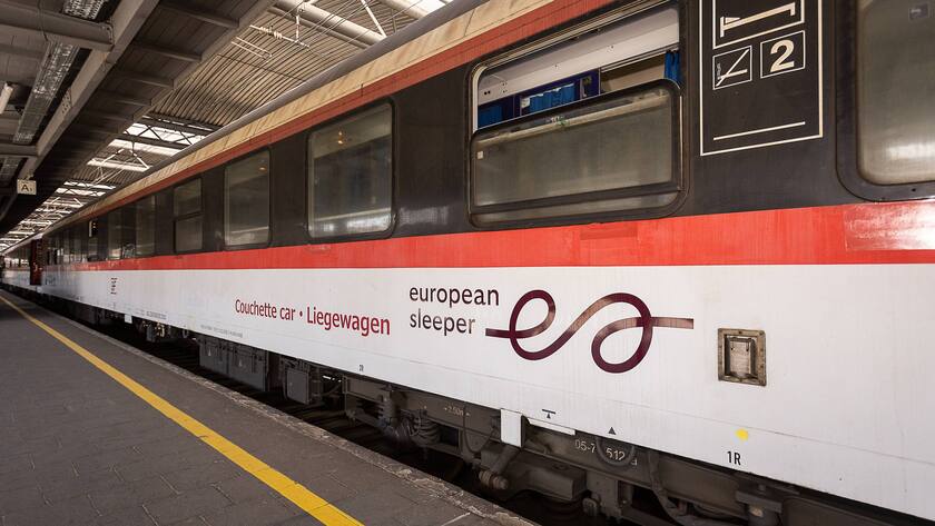 European Sleeper Nachtzug am Bahnhof Brüssel, im Mai 2023.