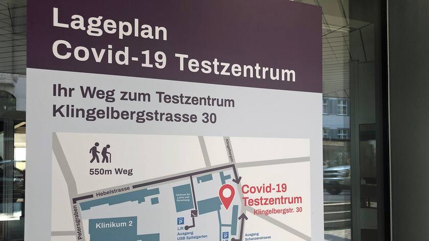 Wegbeschreibung zum Corona-Testzentrum am Universitätsspital Basel.