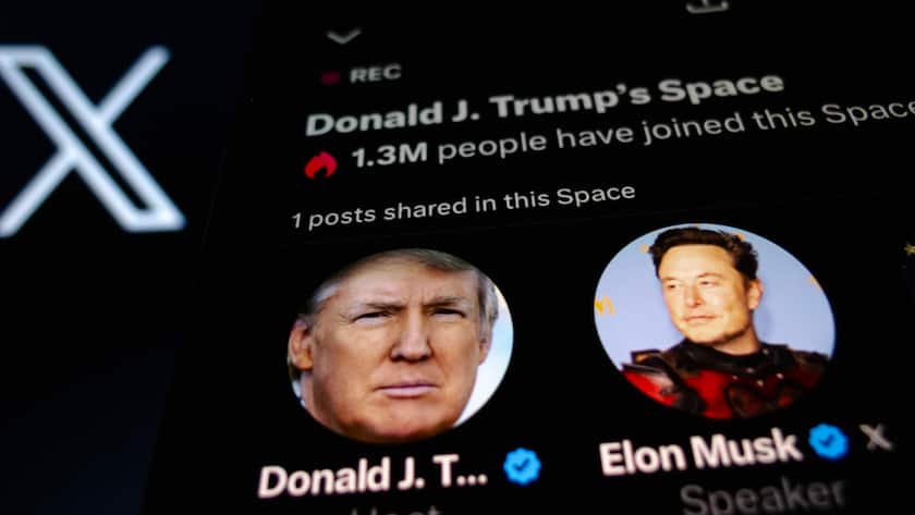Die Profile von Donald Trump und Elon Musk auf der Plattform X am 12. August 2024.