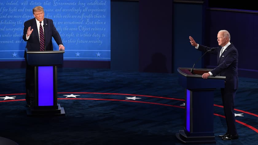 Wortgefechte: US-Präsident Donald Trump - links - in der TV-Debatte mit Herausforderer Joe Biden.