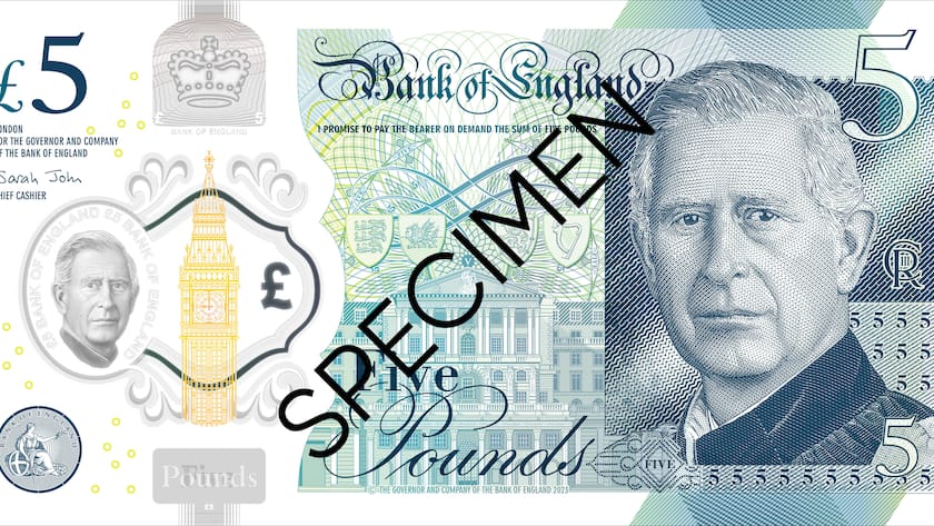 Das neue Design der 5-Pfund-Note mit dem Portrait von King Charles III