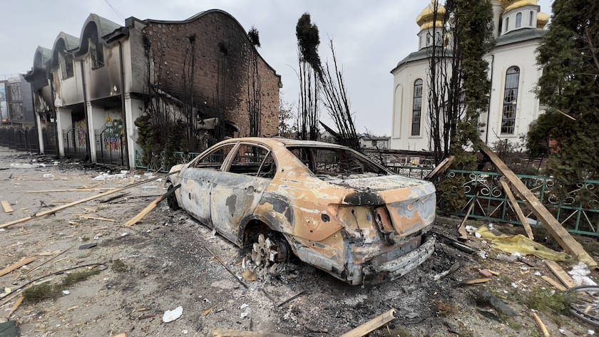 Zerstörungen in der ukrainischen Stadt Irpin nordwestlich von Kiew.