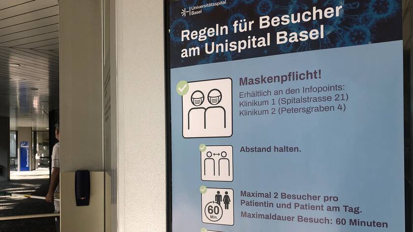 Besucherverhaltensregeln am Universitätsspital Basel zu Corona-Zeiten.