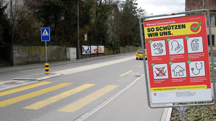 Plakat der offiziellen Kampagne zum Schutz vor dem Virus in Baden AG.