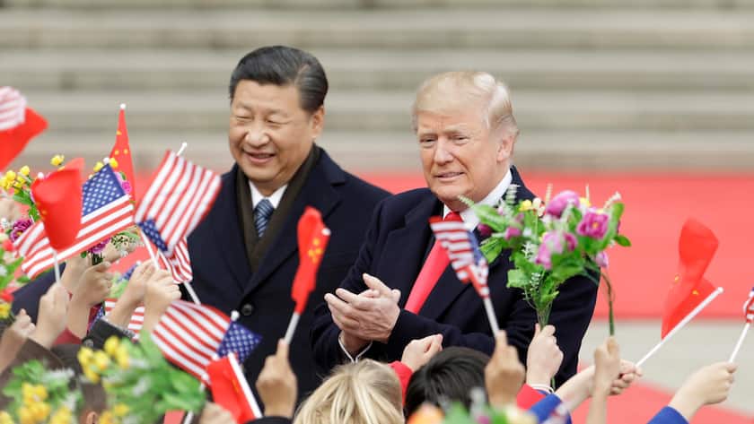 Chinas Präsident Xi Jinping, links, und US-Präsident Donald Trump während einer Willkommenszeremonie in Peking am 9. November 2017.