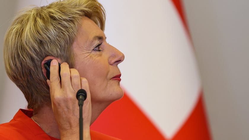 Die amtierende Schweizer Bundespräsidentin Karin Keller-Sutter bei einem Amtsbesuch in Zagreb, Kroatien (September 2025).