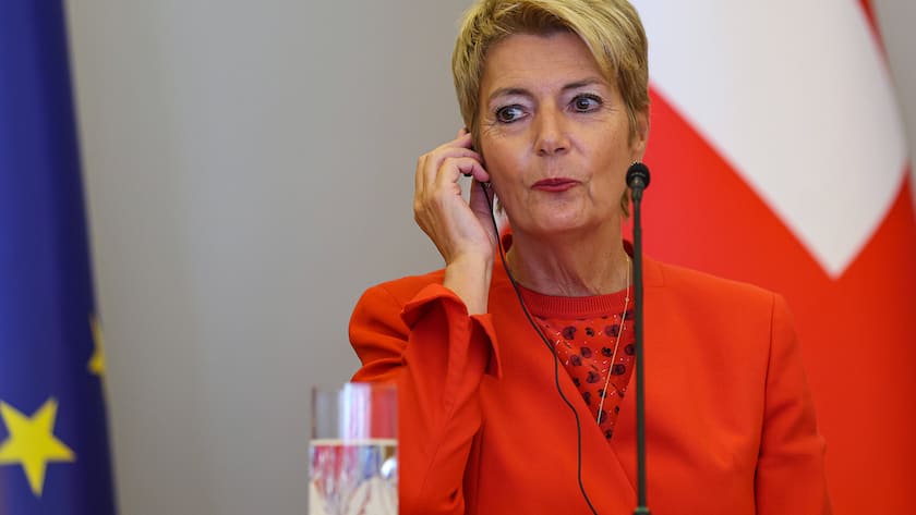 Die amtierende Schweizer Bundespräsidentin Karin Keller-Sutter bei einem Amtsbesuch in Zagreb, Kroatien (September 2025).