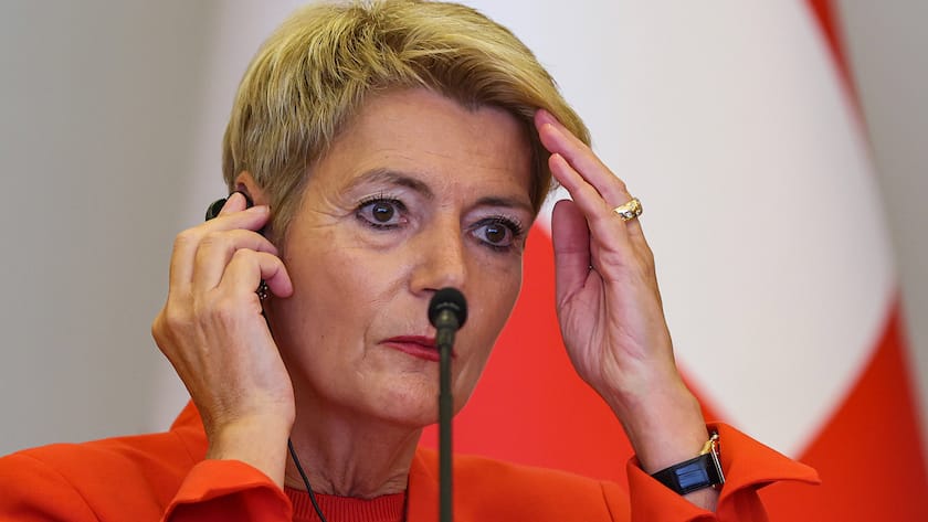 Die amtierende Schweizer Bundespräsidentin Karin Keller-Sutter bei einem Amtsbesuch in Zagreb, Kroatien (September 2025).