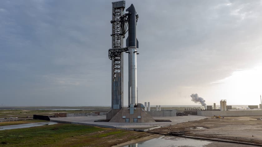 Startbereite Rakete Starship von SpaceX in Boca Chica, Texas, im Juli 2026.