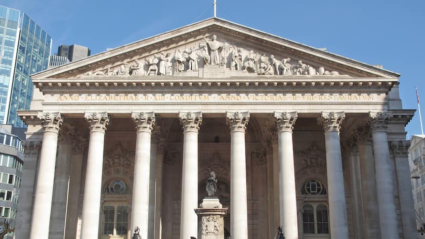 Die britische Börse Royal Stock Exchange in London (2024).