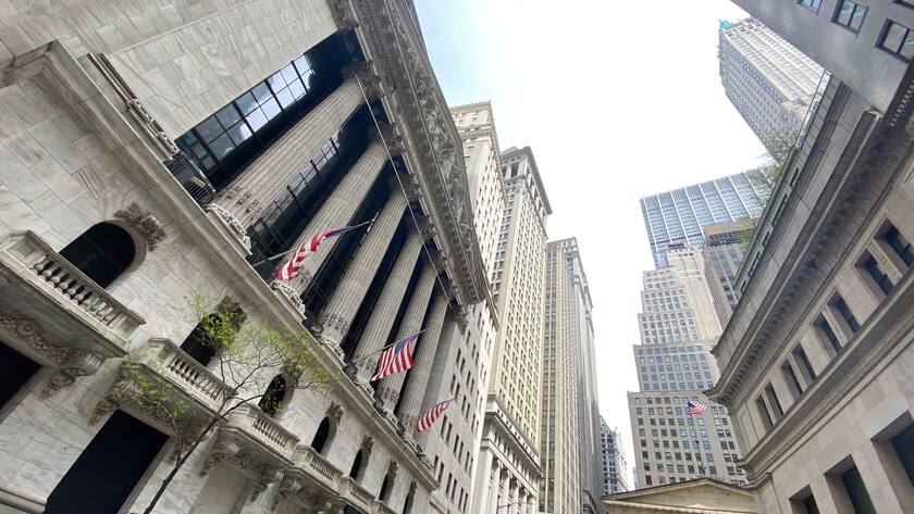 Sitz der New York Stock Exchange an der Wall Street in New York City.