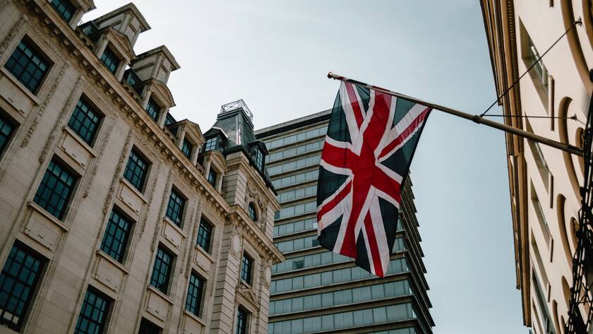 Britische Flagge im Londoner Stadtteil St. James.