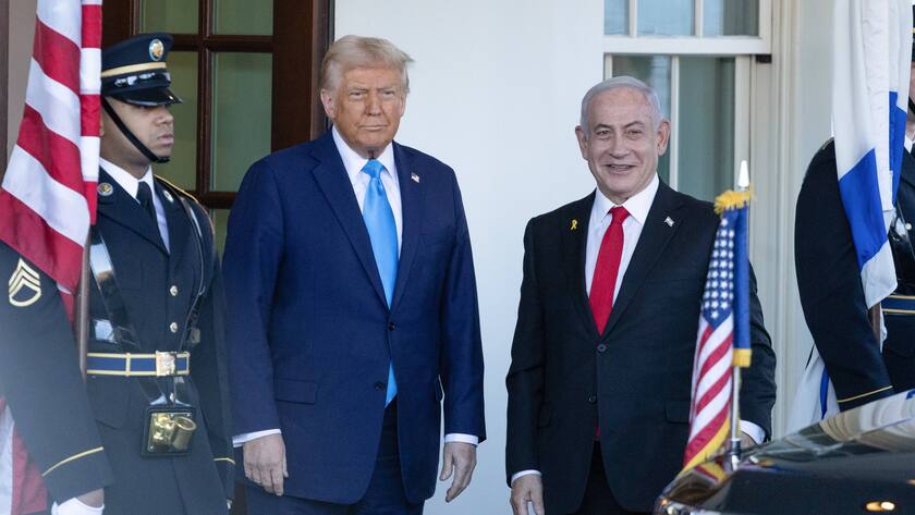 US-Präsident Donald Trump begrüsst den israelischen Premierminister Benjamin Netanjahu im Weissen Haus in Washington D.C., USA (04. Februar 2025).