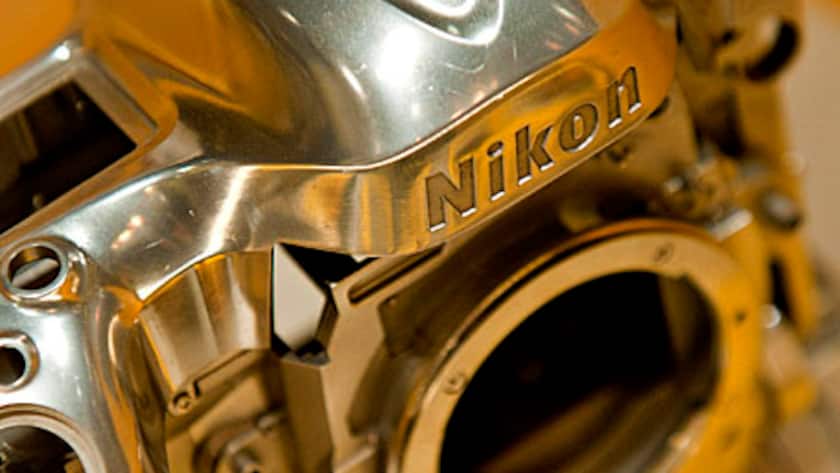 The magnesium alloy chassis of a Nikon Corp. D4 camera sits on display at the 2012 International Consumer Electronics Show (CES) in Las Vegas, Nevada, U.S., on Wednesday, Jan. 11, 2012.