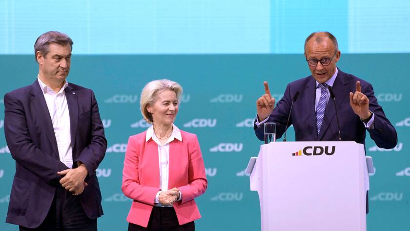 Markus Söder, Ursula von der Leyen und Friedrich Merz beim 36. Parteitag der CDU.