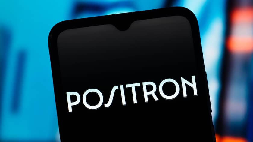 Das Logo von Positron auf einem Smartphone-Bildschirm.
