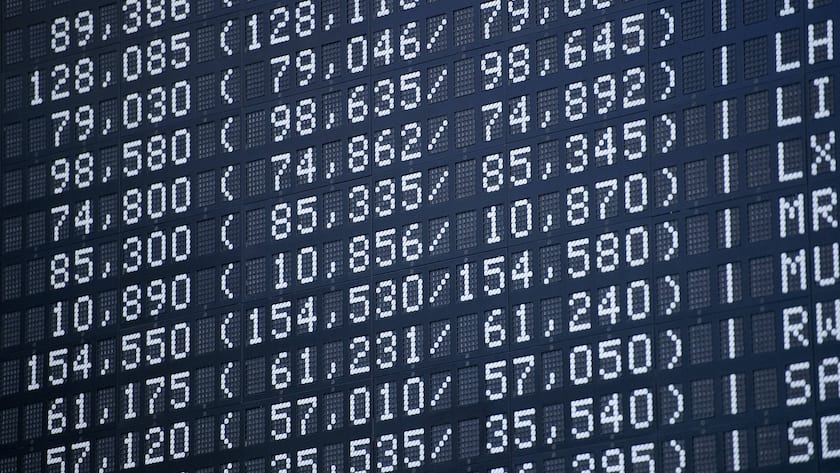 Die alte Kurstafel im Handelssaal der Deutschen Börse in Frankfurt, Deutschland (2013).