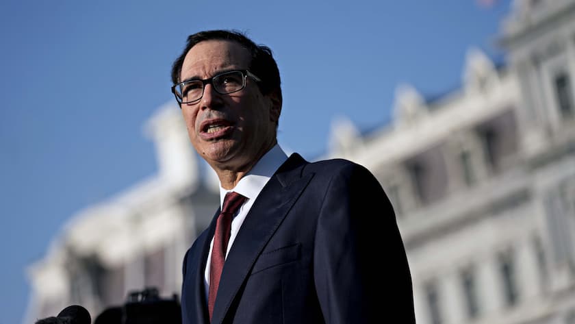 US-Finanzminister Steve Mnuchin spricht vor dem Weissen Haus in Washington zu den Medien (12.9.2019).