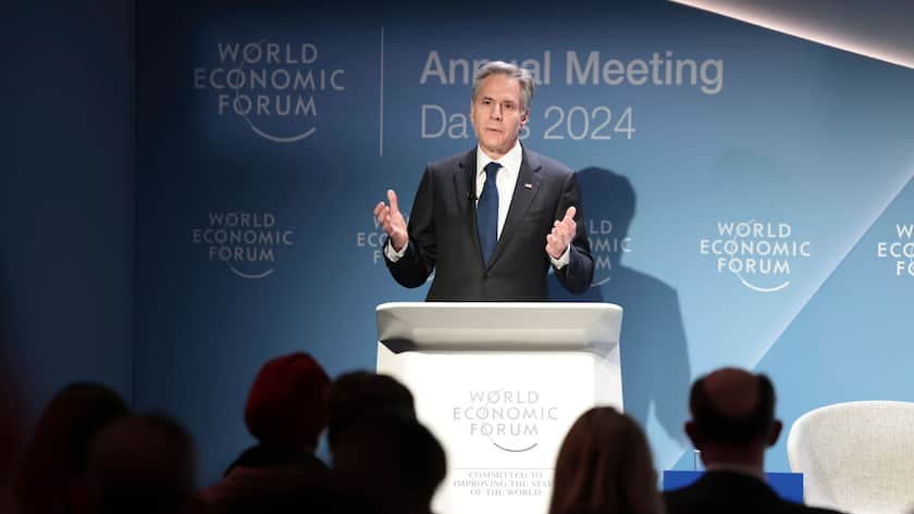 Tony Blinken beim Weltwirschaftsforum in Davos am 16. Januar 2024