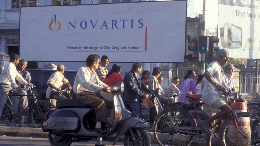 Novartis-Werbung in Surat in der indischen Provinz Gujarat.