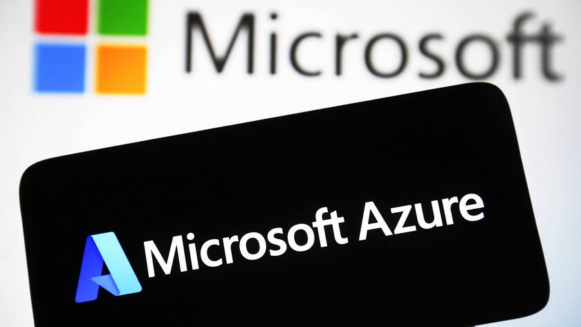 Das Microsoft Azure-Logo auf einem Bildschirm.