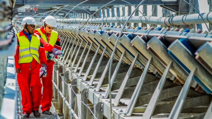 Förderband zum Transport von Platin-Palladium-Erz in Rustenberg, Südafrika.