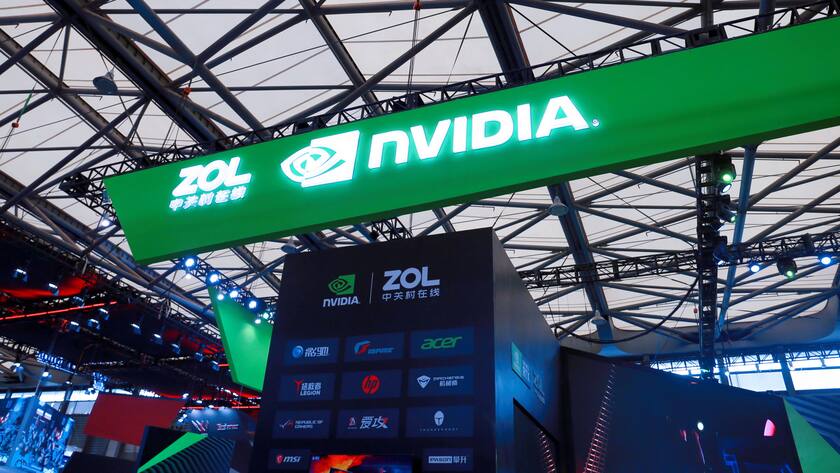 Stand von Nvidia an einer Messe in Shanghai im August 2019.