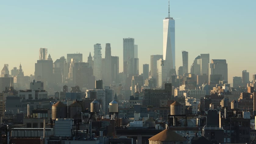 Blick auf Manhatten und den Finanzbezirk von New York.