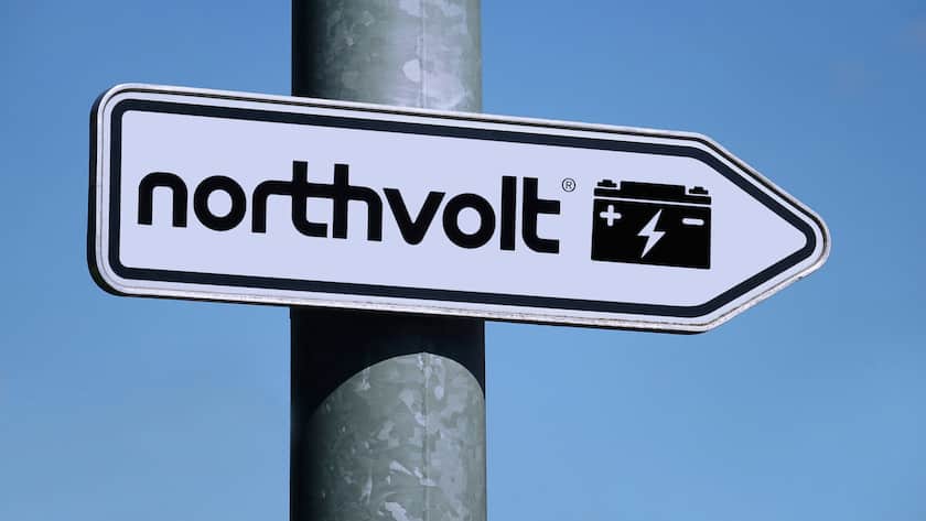 Wegweiser zur Batteriefabrik Northvolt in Borkwalde (Brandenburg, 24. Januar 2024).