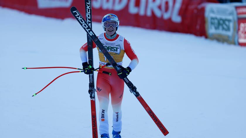 Marco Odermatt nach dem Abfahrtslauf in Gröden, Italien (Dezember 2024).