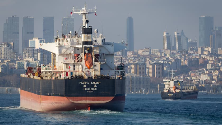 EIn Öltanker durchfährt die Bosporusstrasse in Istanbul.