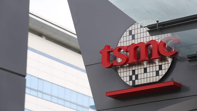 Logo von Taiwan Semiconductor in Taipeh.