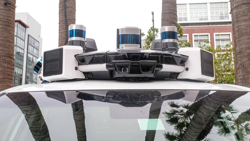 Dach eines Robotaxis der Firma Cruise in San Francisco, USA, im Jahr 2023.