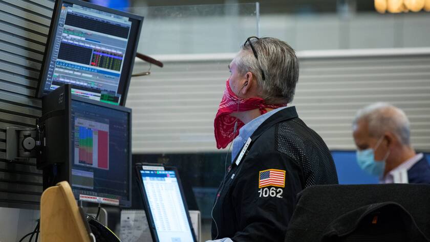 Händler an der New Yorker Stock Exchange in Zeiten des Coronavirus.