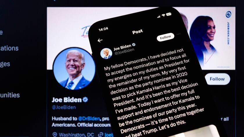 Joe Biden gibt seinen Rückzug vom Rennen um die US-Präsidentschaft auf X bekannt.