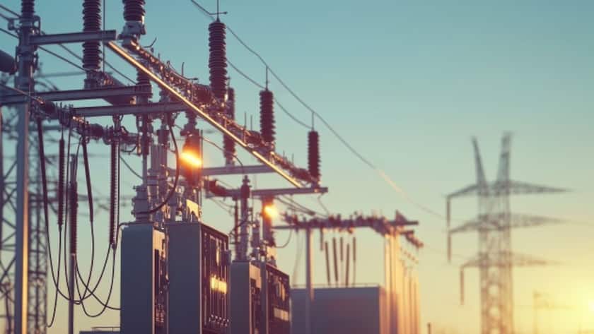 Electric power substation with transformers and high-voltage equipment, critical infrastructure, energy distribution, high solution.