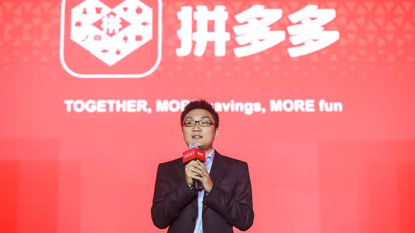 Colin Huang Zheng, Gründer und CEO von Pinduoduo spricht an der Börseneinführung des Unternehmens im Shanghai Tower 2018.