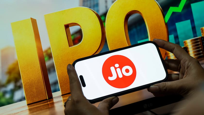 Das Logo von Jio Platforms auf einem Smartphone-Bildschirm.